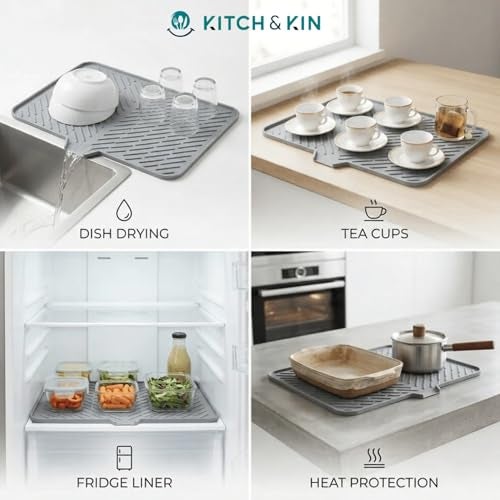 KITCH & KIN Large Silicone Dish Drying Mat for Kitchen Sink 23 × 17 Inches, Silicone Kitchen Drying Mat with Drain Lip, Dish Drainer Mat for Utensils Plates Cups, Non Slip Sink & Counter Drying Mat - Image 5
