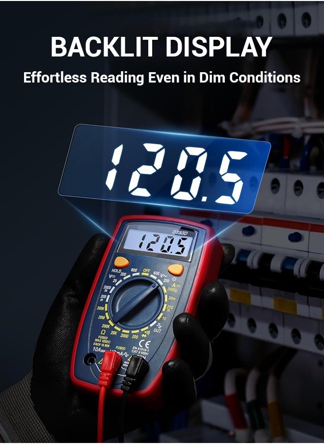 Generic - Digital Multimeter DT33D | Blue Backlight, With Square Wave Signal Output | AC/DC Voltage, Current, Resistance Measurement | 9V Battery - Image 1