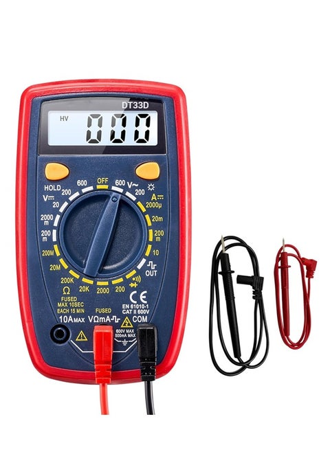 Digital Multimeter DT33D | Blue Backlight, With Square Wave Signal Output | AC/DC Voltage, Current, Resistance Measurement | 9V Battery