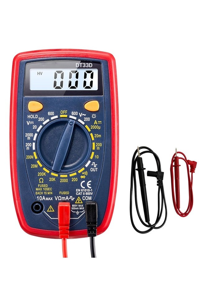 Generic - Digital Multimeter DT33D | Blue Backlight, With Square Wave Signal Output | AC/DC Voltage, Current, Resistance Measurement | 9V Battery - Image 1