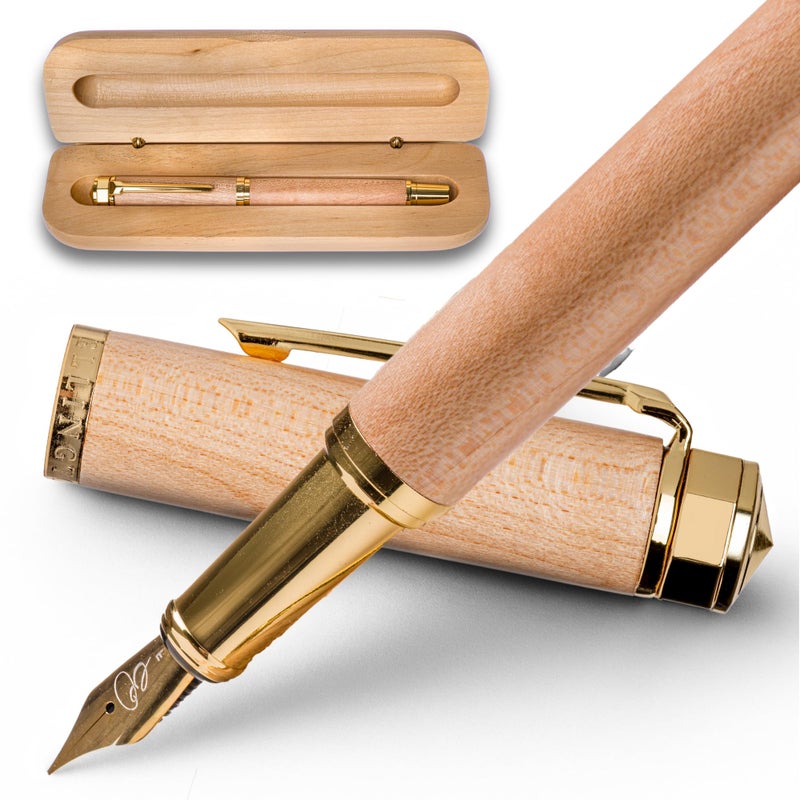 Ellington Pens Luxury Wood Fountain Pen Set Fine Nib Includes Wooden Pen Gift Box Ink Converter 6 Ink Cartridges Wood Pen For Writing Calligraphy Journaling Drawing Maple Harmony - Image 2