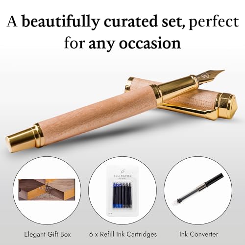 Ellington Pens Luxury Wood Fountain Pen Set Fine Nib Includes Wooden Pen Gift Box Ink Converter 6 Ink Cartridges Wood Pen For Writing Calligraphy Journaling Drawing Maple Harmony - Image 3
