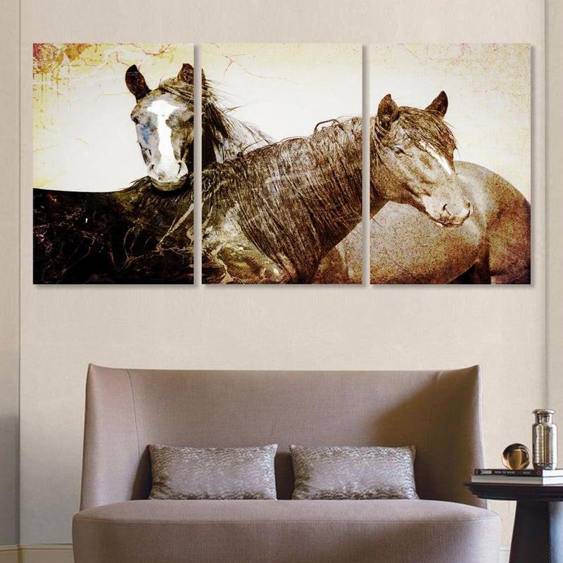 Marktna Three modern canvas paintings with a horse design and a hollow frame, measuring (120×60), three pieces - Image 1