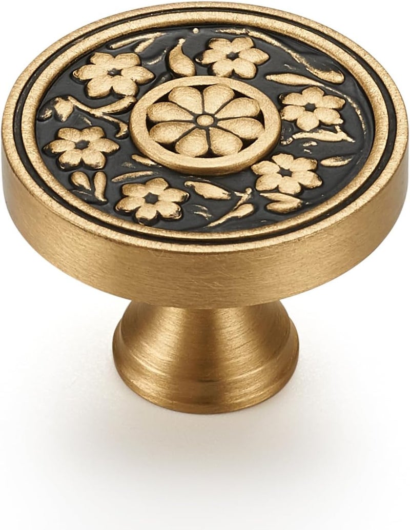 dairazan Brushed Brass Cabinet Knobs Modern Carved Bathroom Closet Kitchen Handles Round Gold Drawer Cupboard Cabinet Hardware 2