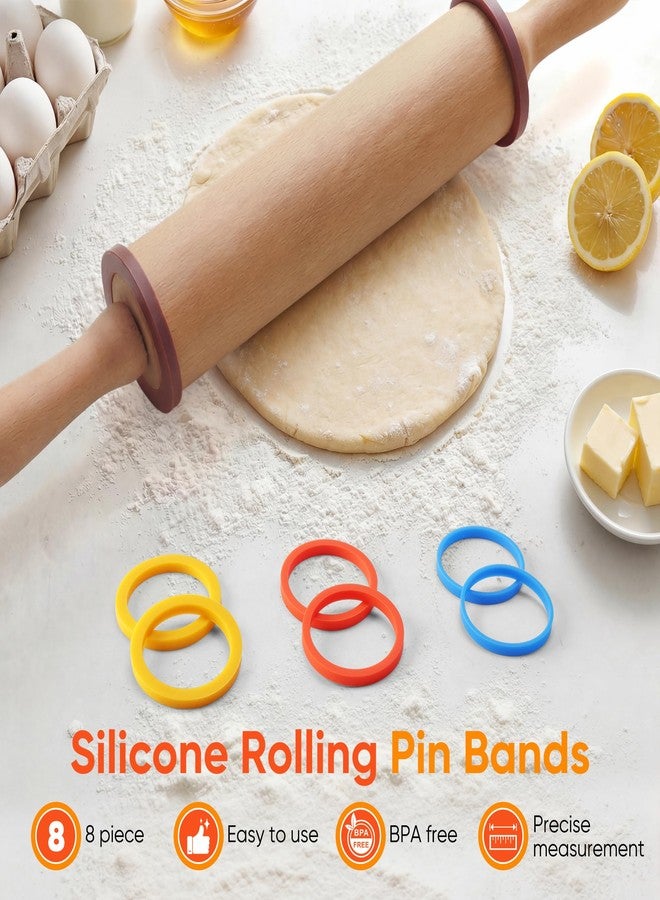 Mepple Rolling Pin Guide Rings(1/16”to 5/16''), Multicolored Flexible Silicone Spacer Bands, Reusable 8 Piece Set Baking Accessories to Precise Thickness Dough for Pizza, Cookies,Pies, Pastries, Pasta - Image 2