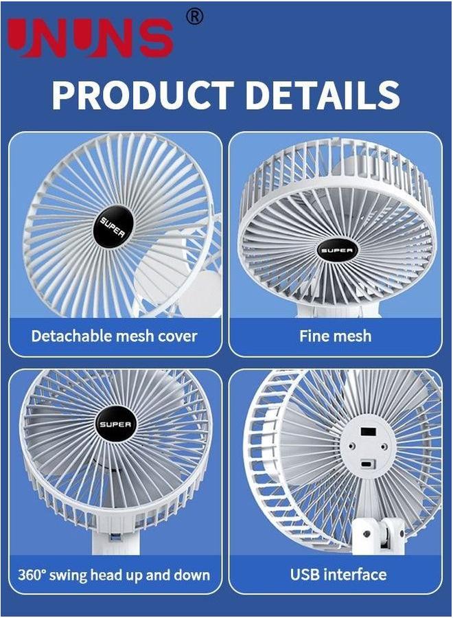 UNUNS Clip Fan,USB Rechargeable Fan With 3 Speeds,4-In-1 Desk Handheld Hanging Fan,Turdy Clamp For Office Golf Cart Stroller Travel Camping Gym - Image 3