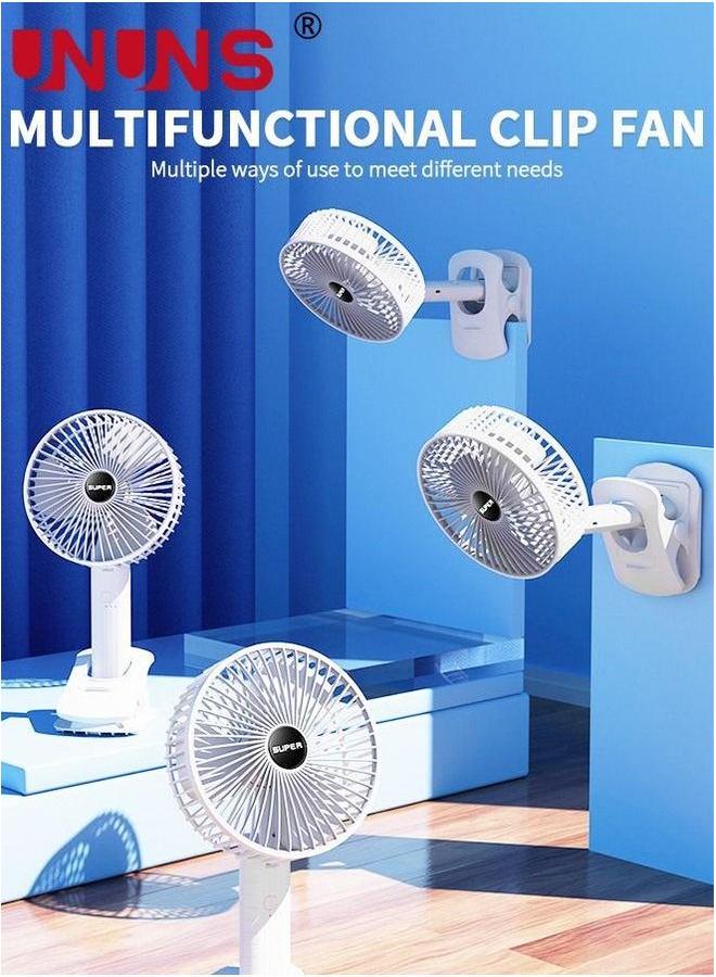 UNUNS Clip Fan,USB Rechargeable Fan With 3 Speeds,4-In-1 Desk Handheld Hanging Fan,Turdy Clamp For Office Golf Cart Stroller Travel Camping Gym - Image 2