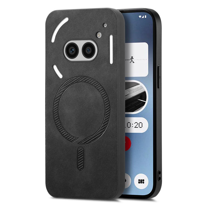 HuHa Case Cover For Nothing Phone 2a Solid Color Retro Magsafe PU Back Cover Phone Case(Black) - Image 1