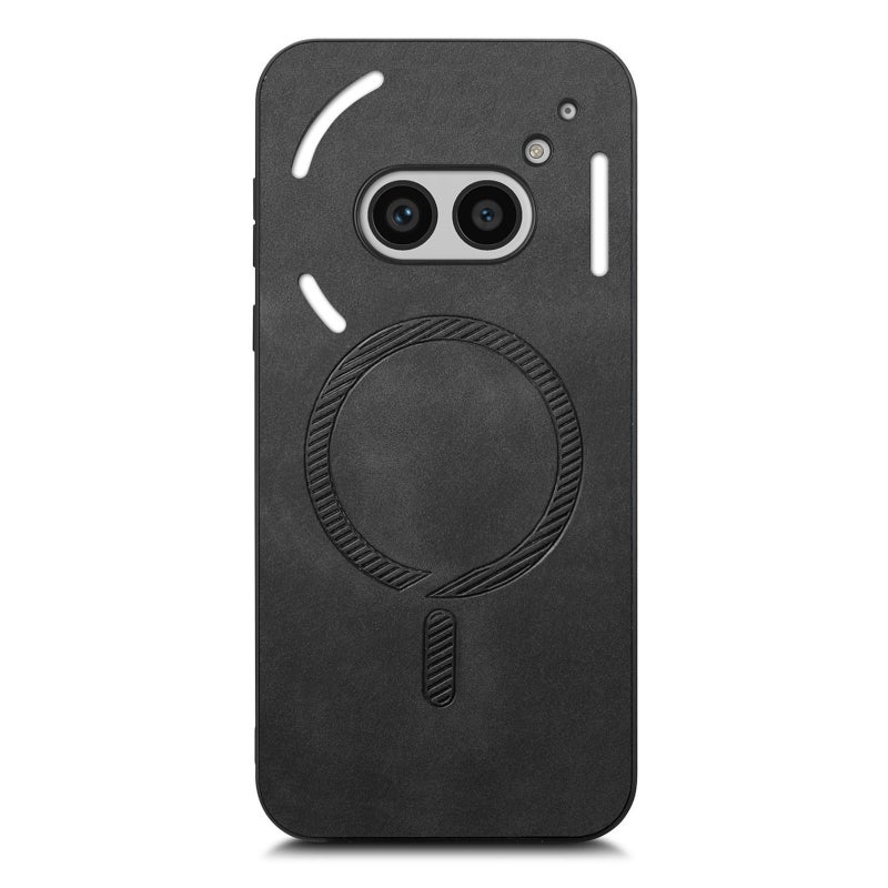 HuHa Case Cover For Nothing Phone 2a Solid Color Retro Magsafe PU Back Cover Phone Case(Black) - Image 3
