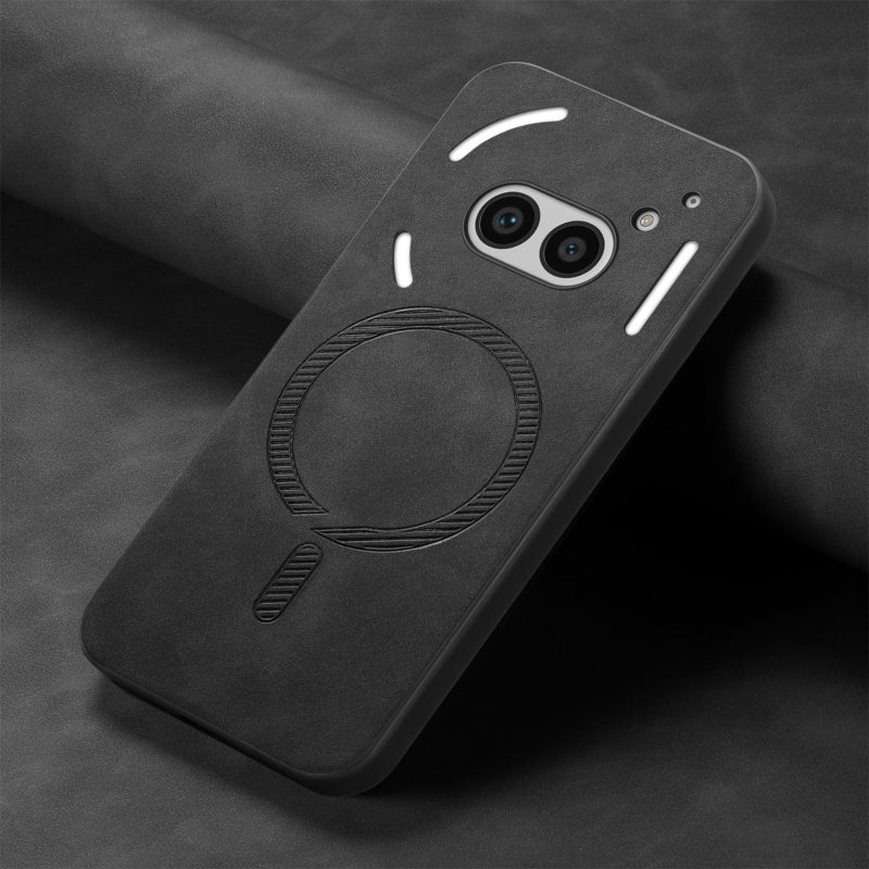 HuHa Case Cover For Nothing Phone 2a Solid Color Retro Magsafe PU Back Cover Phone Case(Black) - Image 2