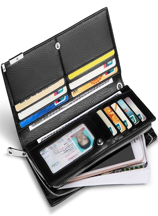 Huztencor Long Wallets for Men Leather RFID Blocking Wallet Bifold Slim Credit Card Holder Zip Around Wallet Purse with Zipper Strap Black - Image 3