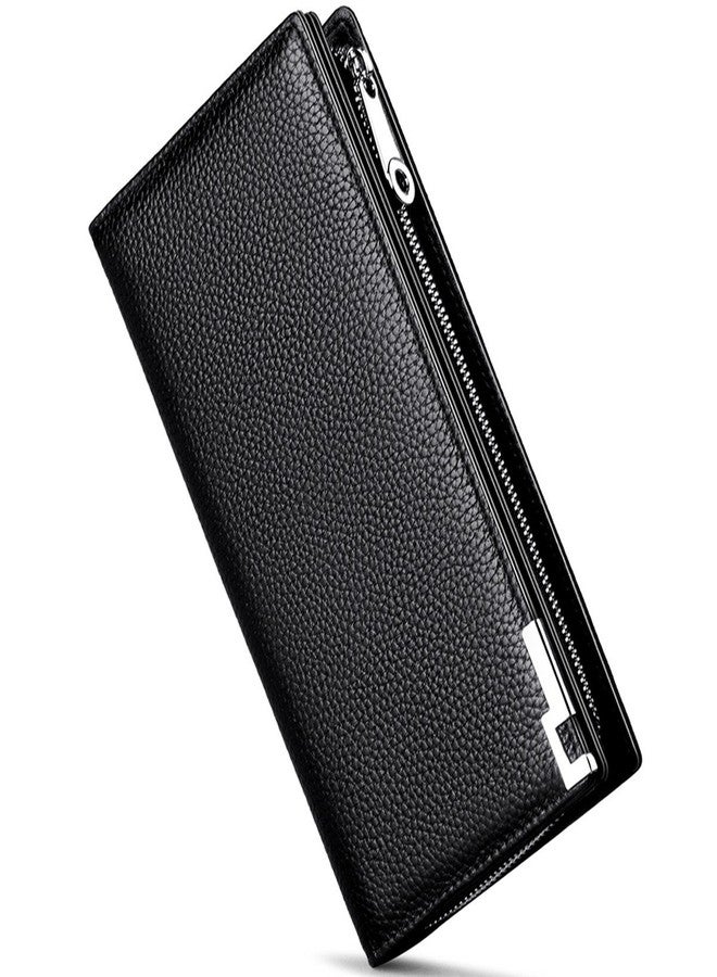 Huztencor Long Wallets for Men Leather RFID Blocking Wallet Bifold Slim Credit Card Holder Zip Around Wallet Purse with Zipper Strap Black - Image 5