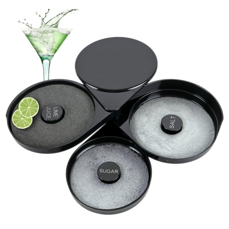 DUPDMKIN Margarita Salt Rimmer Set, 3-Tier Bar Glass Salt Rimmer for Cocktails with Separate Trays for Lime Juice, Salt and Sugar - Image 1