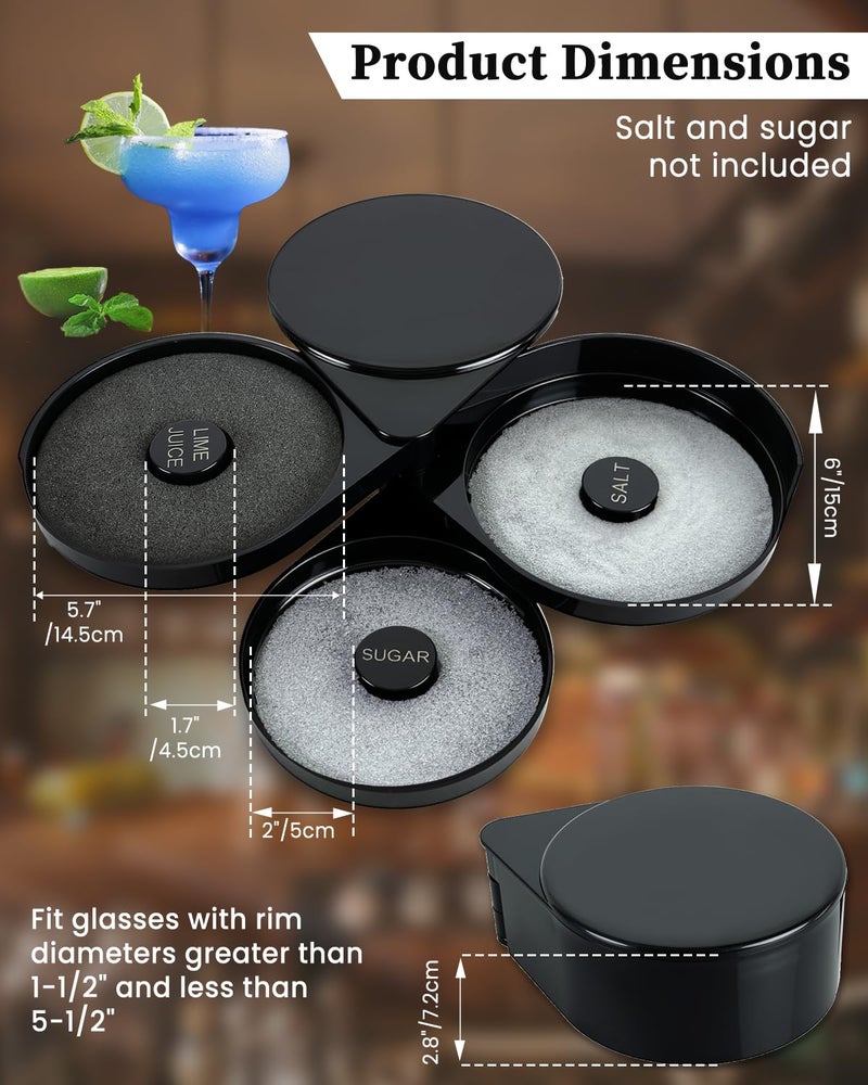 DUPDMKIN Margarita Salt Rimmer Set, 3-Tier Bar Glass Salt Rimmer for Cocktails with Separate Trays for Lime Juice, Salt and Sugar - Image 4