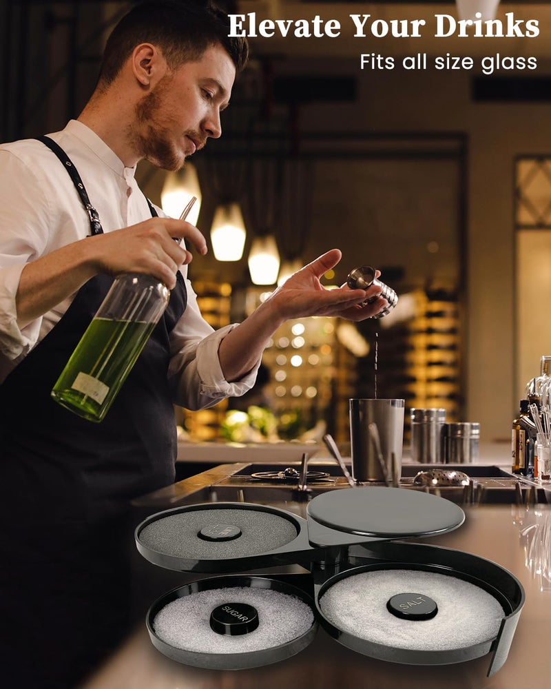 DUPDMKIN Margarita Salt Rimmer Set, 3-Tier Bar Glass Salt Rimmer for Cocktails with Separate Trays for Lime Juice, Salt and Sugar - Image 3