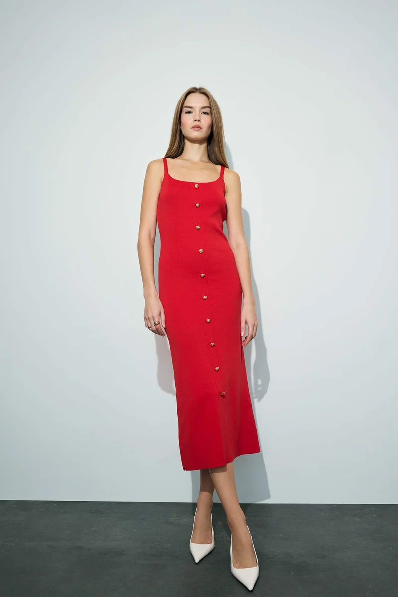 ديفاكتو A Cut Square Collar Knitwear Dress