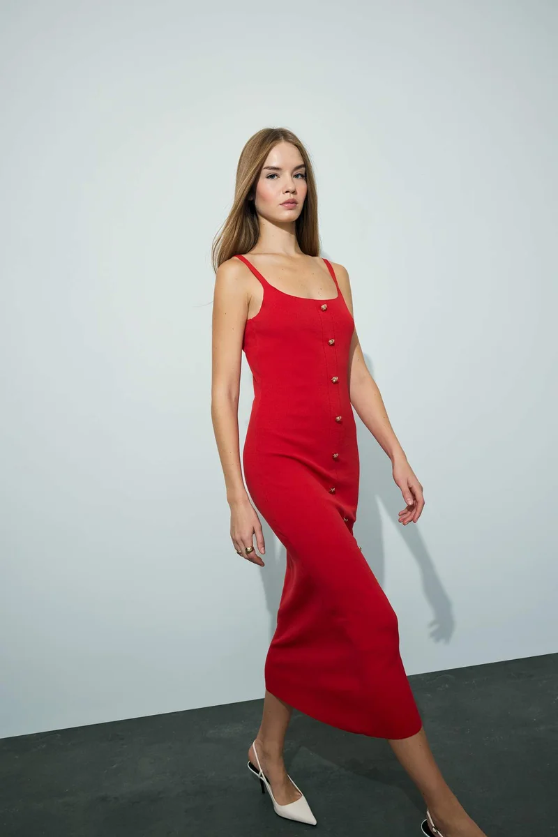 ديفاكتو A Cut Square Collar Knitwear Dress