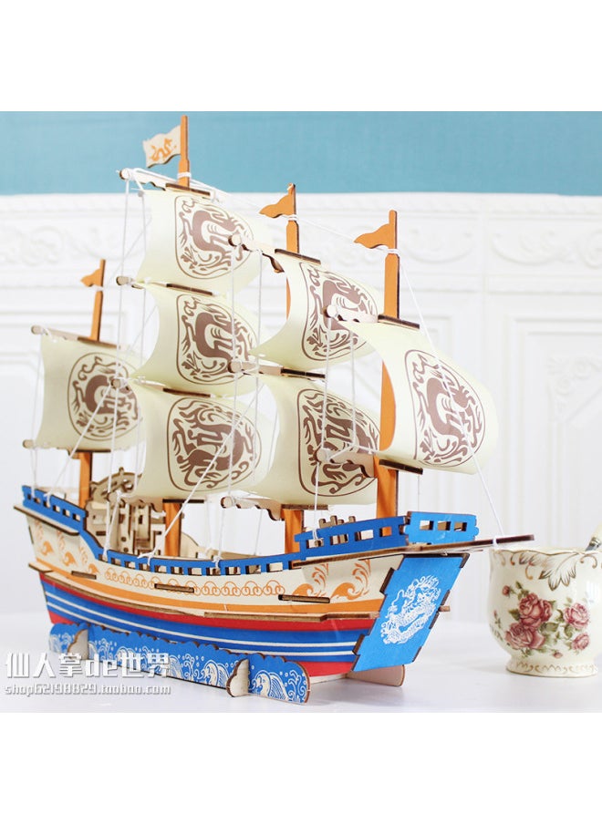 Cruise Cargo Ship Model Ornaments Manual Diy Assembled Simulation Wooden Sail Ship Puzzle Wooden Toy-Color:Ming Dynasty Ancient Sailboat  - Image 4
