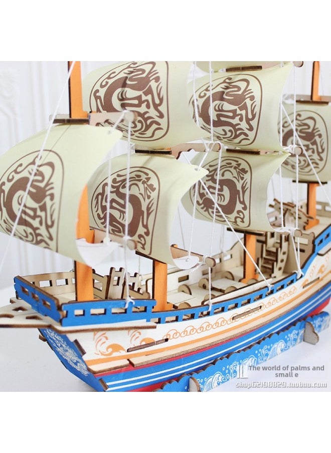 Cruise Cargo Ship Model Ornaments Manual Diy Assembled Simulation Wooden Sail Ship Puzzle Wooden Toy-Color:Ming Dynasty Ancient Sailboat  - Image 3