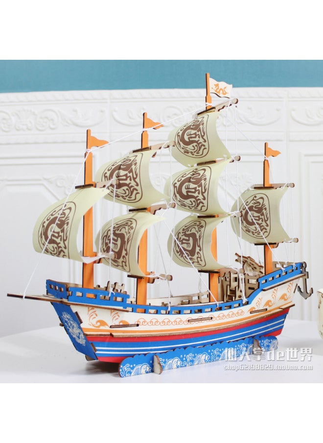 Cruise Cargo Ship Model Ornaments Manual Diy Assembled Simulation Wooden Sail Ship Puzzle Wooden Toy-Color:Ming Dynasty Ancient Sailboat  - Image 5