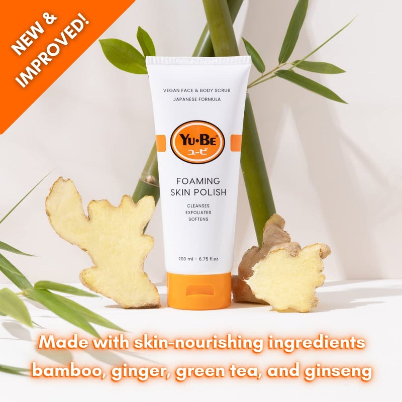yu be Yu-Be Foaming Skin Polish - Skin exfoliant to smooth dry skin – contains ginger root, ginseng, green tea, geranium oil & camphor 6.75 fl.oz. - Image 3