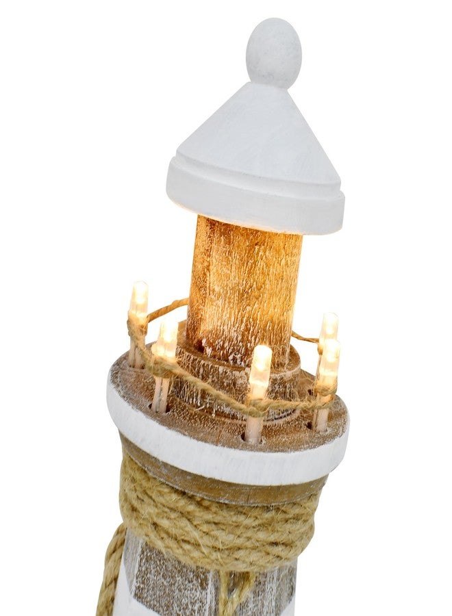 Linfevisi Wooden Lighthouse Decor with Light Tabletop Nautical Decor Solid Wood Light Houses Statue Figurines Inside Standing Coastal Beach Decoration Ocean Sea Theme Home Bathroom 9 Inch - Image 3