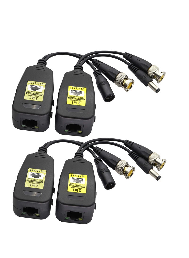 Captaintech Passive Video RJ45 to BNC Transceiver Transmitter, HD CVI/TVI/AHD/CVBS, with DC power Connector, for 720P 960P 1080P 3MP 4MP 5MP 8MP CCTV Safety DVR Monitoring Camera System (18cm/4-pairs) - Image 1