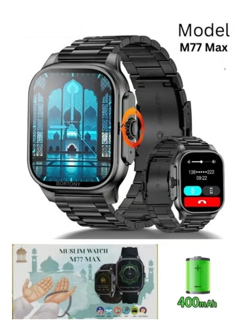 TIGER Muslim Smart Watch M77 Max with Qibla Direction, Bluetooth Smart Watch Prayer Time Reminders, Heart Rate and Fitness Tracker Multifunctional Sports Watch for Men and Women – Compatible with Android & iOS - Image 1