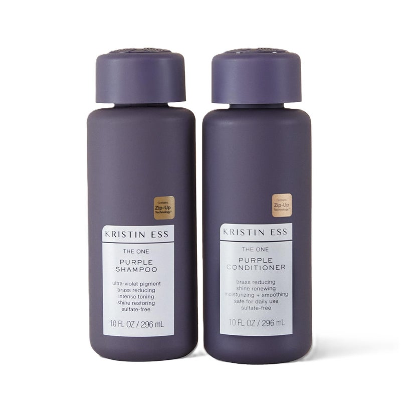 Kristin Ess Hair Purple Shampoo and Conditioner Set for Blonde, Brunette, Silver + Gray Hair, Anti Brass + Yellow Tones, Safe for Color Treated Hair, Sulfate Free Toning Shampoo Conditioner - Image 1