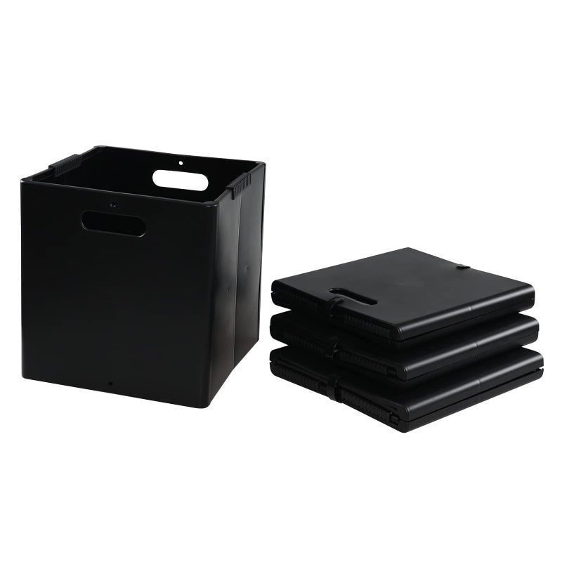 Ponpong 11 Inch Collapsible Storage Cube Organizer Bins, Plastic Storage Cubes, Black, 4 Pack - Image 2
