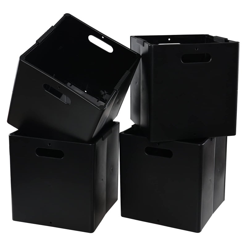 Ponpong 11 Inch Collapsible Storage Cube Organizer Bins, Plastic Storage Cubes, Black, 4 Pack - Image 1