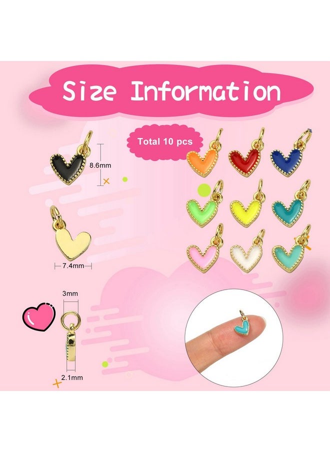 DanLingJewelry - 10 Pcs Heart Enamel Charms Mini Heart Beads Gold Plated Dangle Charms For Jewelry Making - Image 1