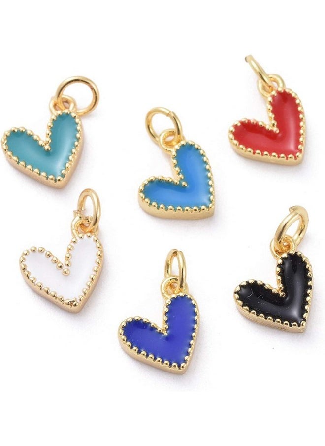 DanLingJewelry - 10 Pcs Heart Enamel Charms Mini Heart Beads Gold Plated Dangle Charms For Jewelry Making - Image 1
