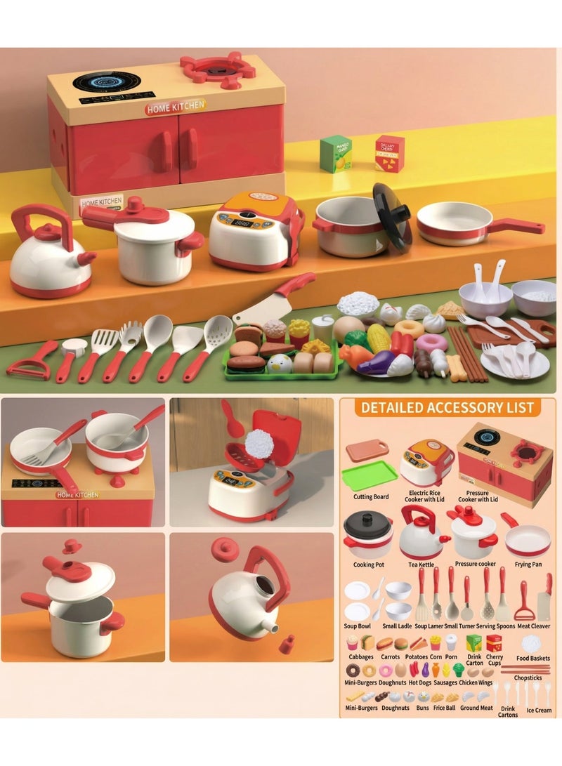 Purrhappy 70 Pcs Kitchen Pretend Play Toy Set Play Kitchen Accessories Toy, Including Pots, Pans, Spoon,Electric Cooker and Fruits, Fake Play Kitchen Toys for Kids,Role Play Cookware Indoor DIY Toy Games for Kids Girls Boys 3 years+ - Image 3