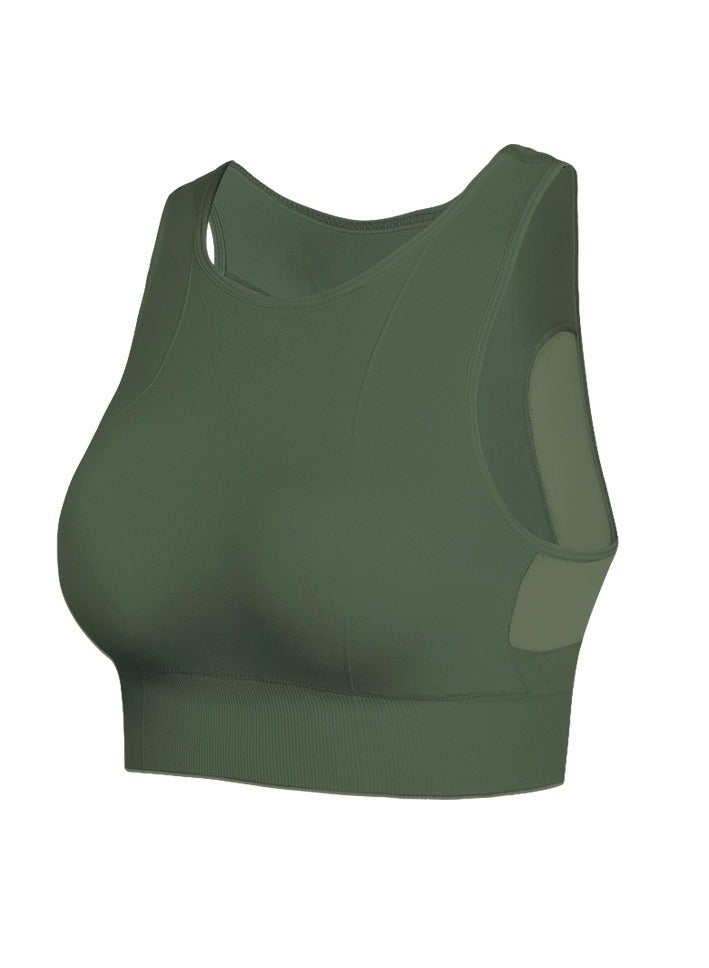 AROAQ Full Coverage Longline Sports Bra, Shockproof Fitness Yoga Running Sports Bra,  Seamless Quick-drying Medium Impact Push Up Tank Top For Yoga Gym Workout, (Size S, Dark Green) - Image 1