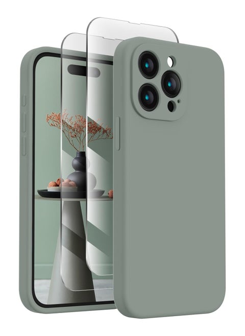 Designed for iPhone 15 Pro Max Case, Silicone Upgraded [Camera Protection] for iPhone 15 ProMax Case with [2 Screen Protectors], Anti-Scratch Microfiber Lining, 6.7 inch, Calke Green