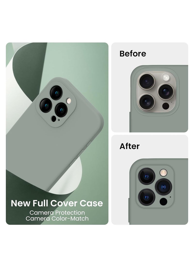 Designed for iPhone 15 Pro Max Case, Silicone Upgraded [Camera Protection] for iPhone 15 ProMax Case with [2 Screen Protectors], Anti-Scratch Microfiber Lining, 6.7 inch, Calke Green