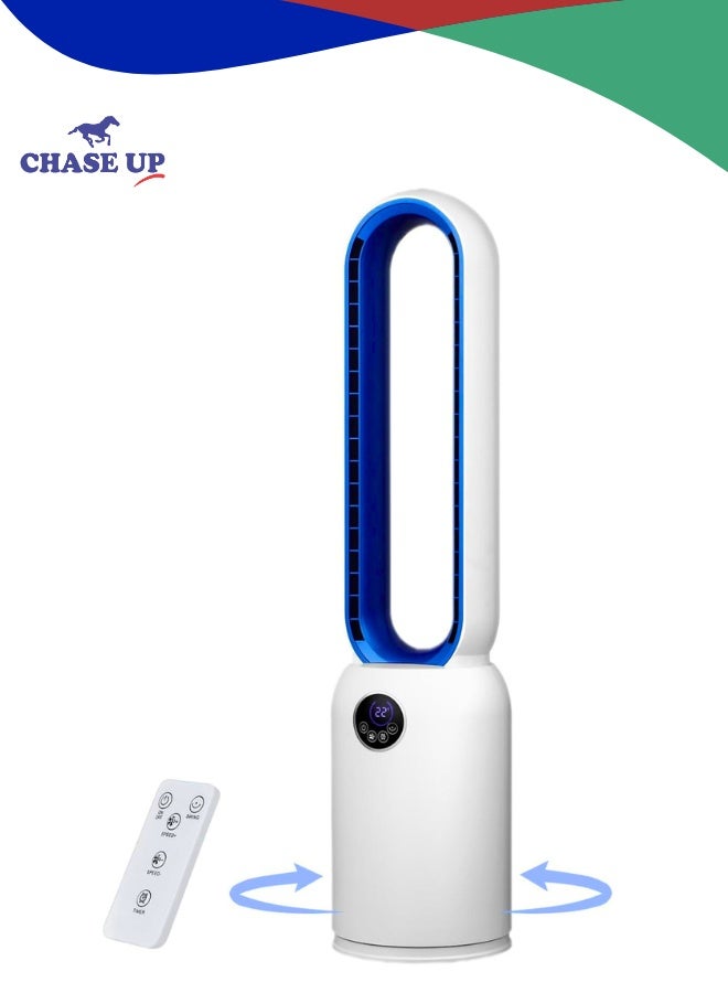 Chase Up Bladeless Tower Fan with Remote, Air Circulator Cooling Fan for Indoor Use, 24 Speeds Settings, 12 Timer, Quiet Oscillating Fan for Home Bedroom, Office, Living Room, White+Blue - Image 1