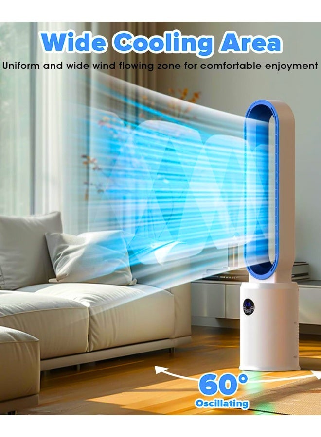 Chase Up Bladeless Tower Fan with Remote, Air Circulator Cooling Fan for Indoor Use, 24 Speeds Settings, 12 Timer, Quiet Oscillating Fan for Home Bedroom, Office, Living Room, White+Blue - Image 3