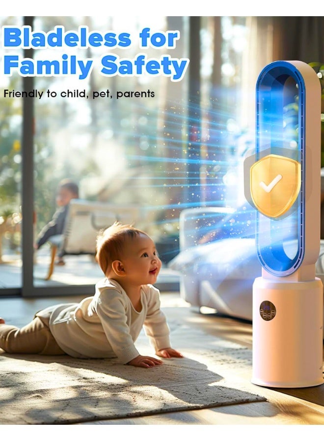 Chase Up Bladeless Tower Fan with Remote, Air Circulator Cooling Fan for Indoor Use, 24 Speeds Settings, 12 Timer, Quiet Oscillating Fan for Home Bedroom, Office, Living Room, White+Blue - Image 2