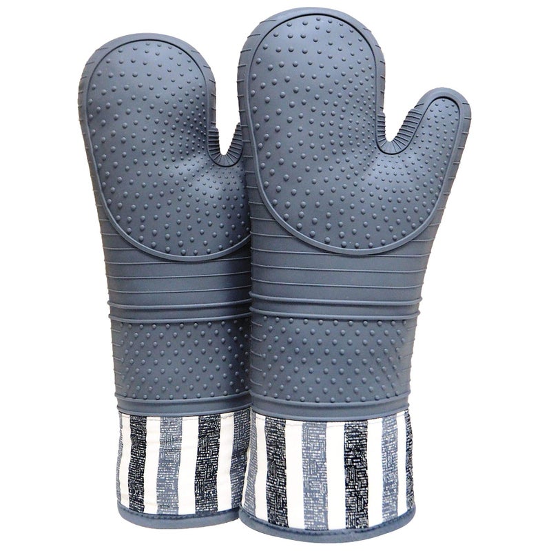 RED LMLDETA Heat Resistant 550 Degree Oven mitt Silicone Oven Hot Mitts  1 Pair Extra Long Professional Baking Oven Gloves  Food SafePot Holders CookingGrillingKitchen Grey Mittens