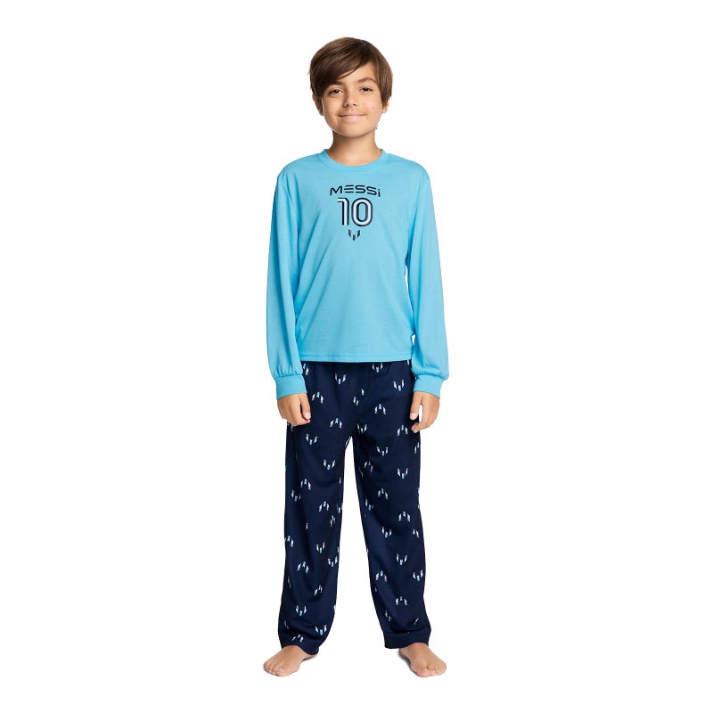 Messi Boys' Lifestyle Long Sleeve 2-piece Set, Loose-fit Top & Sweatpants, Air Blue, 8-10 - Image 1