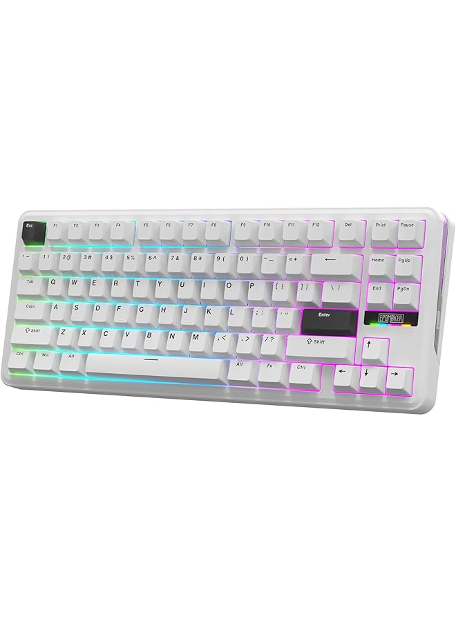 EPOMAKER Th85 Qmk/Via Wireless Gaming Keyboard Bt5.0/2.4Ghz/Usb C Hot Swappable Pre Lubed Custom Creamy Jade Linear Switches Gasket Creamy Keyboard For Pc/Mac/Office/Gaming (White) - Image 1