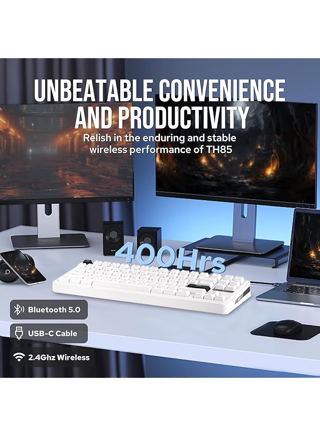 EPOMAKER Th85 Qmk/Via Wireless Gaming Keyboard Bt5.0/2.4Ghz/Usb C Hot Swappable Pre Lubed Custom Creamy Jade Linear Switches Gasket Creamy Keyboard For Pc/Mac/Office/Gaming (White) - Image 5