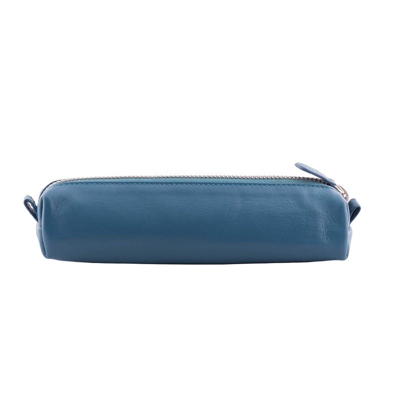 DiLoro Leather Zippered Fountain Ballpoint Rollerball Pens and Pencils Case Holder Pouch Genuine Full Grain Soft Nappa Leather (Sololio Blue) - Image 2