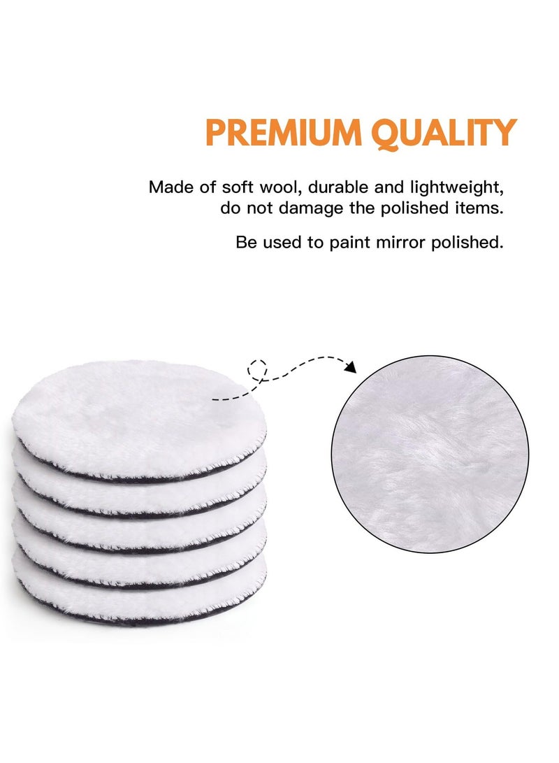 Generic 7 Pcs 5 Inch Polishing Buffing Wheel for Drill Wool Pads, 125mm Wheel Polishing Pads Woolen Polishing Waxing Pads Kits with M14 Drill Buffer Adapter - Image 3