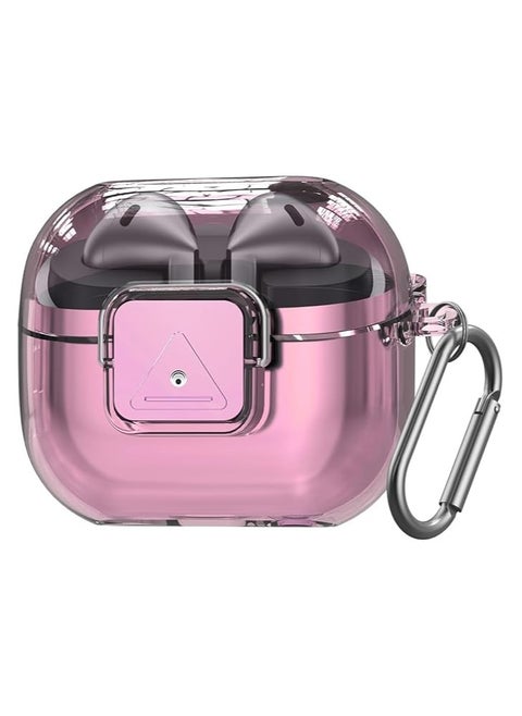 Compatible With Samsung Galaxy Buds 3 Pro Case with Secure Lock Clasp, Clear Flexible TPU Case for Galaxy Buds Pro 3, Shockproof Protective Cover (Clear Pink)