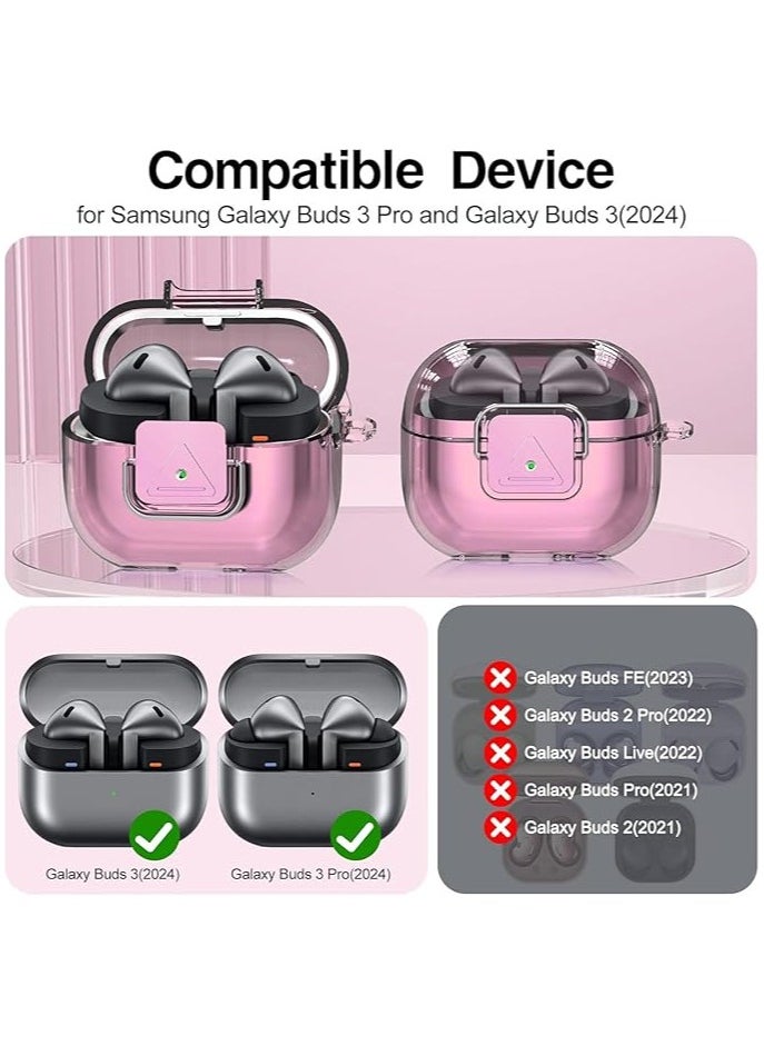 Generic - Compatible With Samsung Galaxy Buds 3 Pro Case with Secure Lock Clasp, Clear Flexible TPU Case for Galaxy Buds Pro 3, Shockproof Protective Cover (Clear Pink) - Image 1