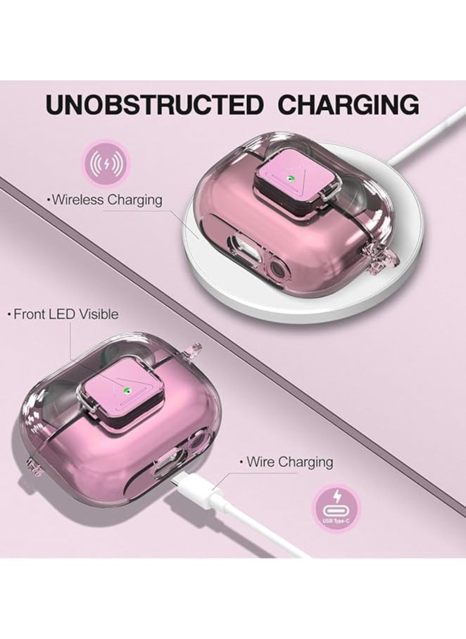 Generic - Compatible With Samsung Galaxy Buds 3 Pro Case with Secure Lock Clasp, Clear Flexible TPU Case for Galaxy Buds Pro 3, Shockproof Protective Cover (Clear Pink) - Image 1