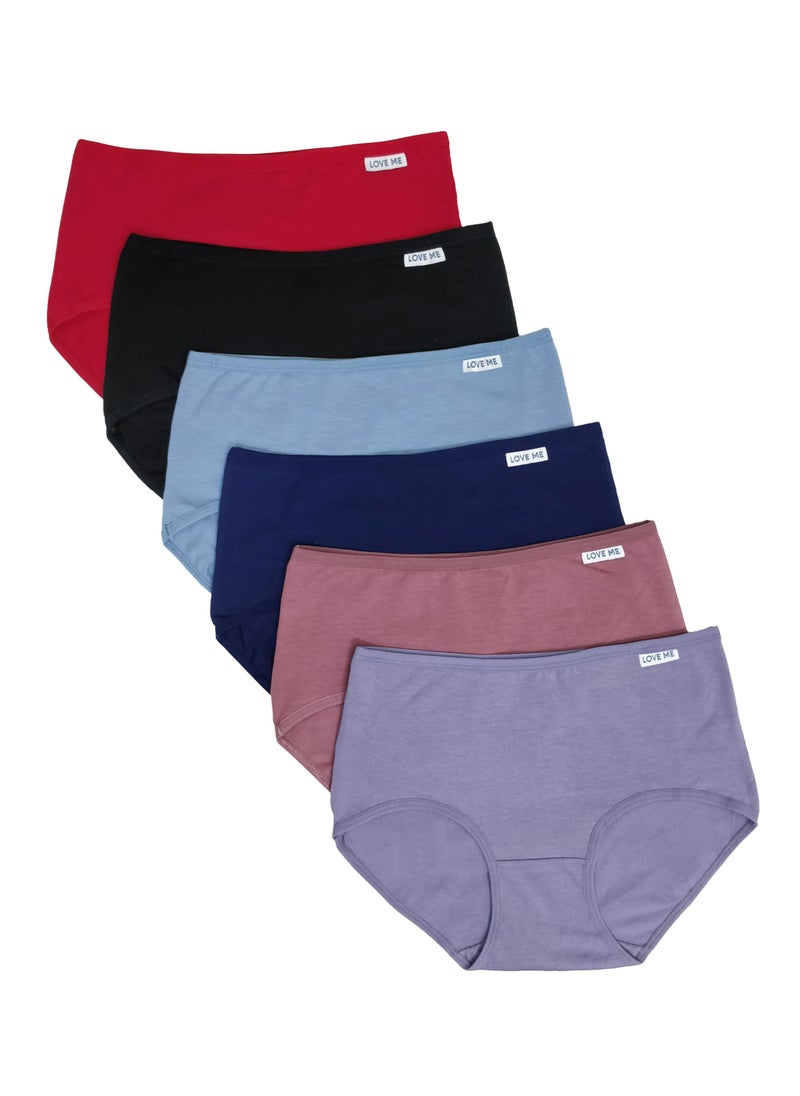 Love Bell Premium Cotton Four-way stretch Panties - MULTIPACK - Regular and Plus Sizes - Classic Briefs for Women (UAE/KSA, Alpha, XXL, Regular, Regular, Cool & Warm Shades - 6 Pcs Pack)  - Image 1